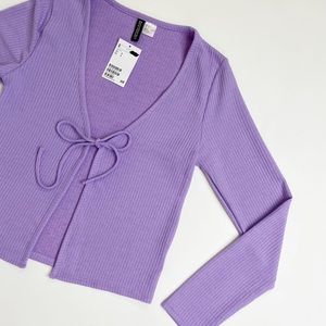 nwt h&m lilac ribbed tie front cardigan y2k